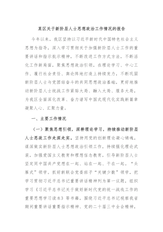 某区关于新阶层人士思想政治工作情况的报告