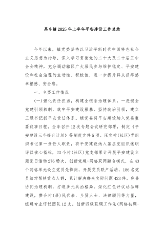 某乡镇2025年上半年平安建设工作总结