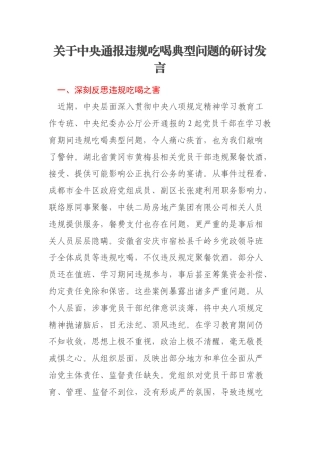 关于中央通报违规吃喝典型问题的研讨发言