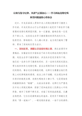 学习两起违规吃喝典型问题通报心得体会