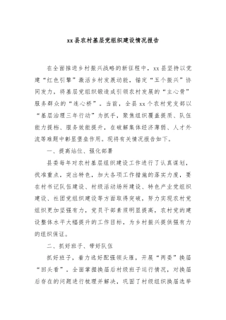xx县农村基层党组织建设情况报告