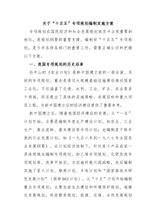 关于“十五五”专项规划编制实施方案