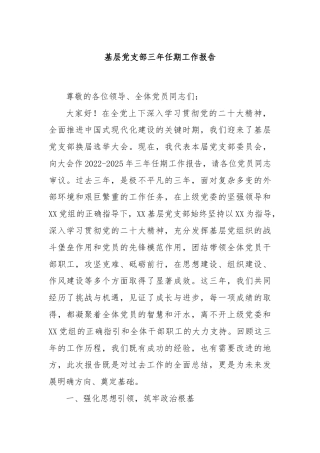 基层党支部三年任期工作报告