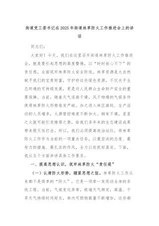 街道党工委书记在2025年街道林草防火工作推进会上的讲话