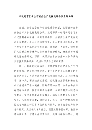 市政府市长在全市安全生产电视电话会议上的讲话