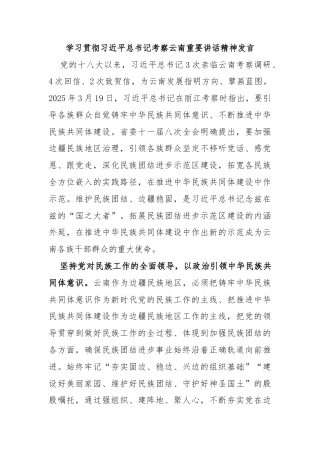 学习贯彻习近平总书记考察云南重要讲话精神发言