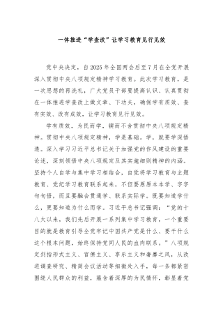 一体推进“学查改”让学习教育见行见效