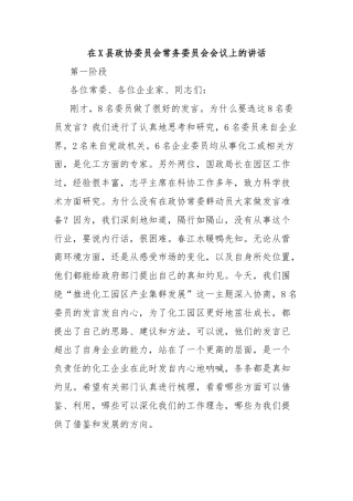 在X县政协委员会常务委员会会议上的讲话