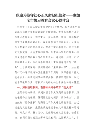 以案为鉴守初心正风肃纪担使命——参加全市警示教育会议心得体会