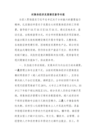 村集体经济发展情况督导专报
