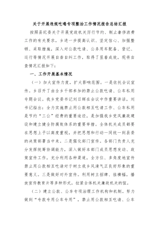 关于开展违规吃喝专项整治工作情况报告总结汇报