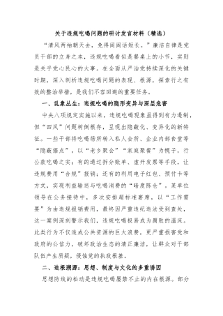 关于违规吃喝问题的研讨发言材料（精选）