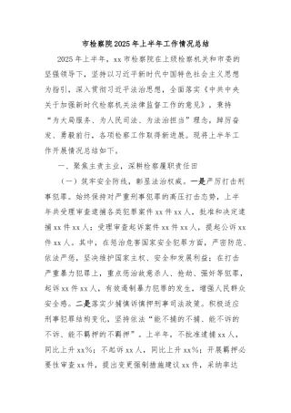 市检察院2025年上半年工作情况总结