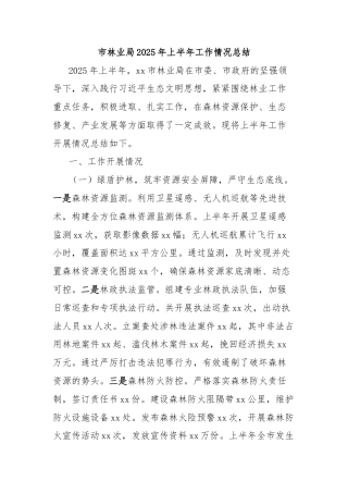 市林业局2025年上半年工作情况总结