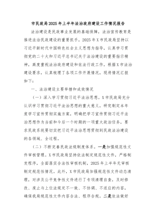 市民政局2025年上半年法治政府建设工作情况报告