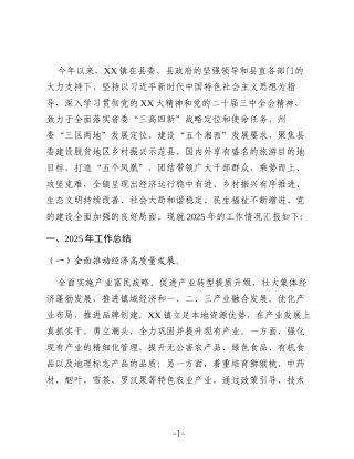 2025年XX镇年度工作总结和2026年工作计划