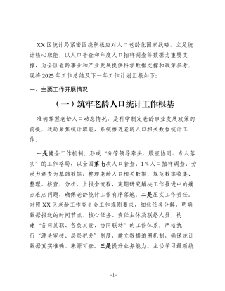 XX区统计局2025年老龄工作总结及下一年工作计划
