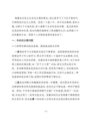 XX乡党委书记2025年度民主生活会个人对照检查材料(五个带头)