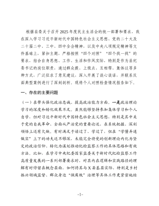 纪委书记2025年民主生活会对照检查材料