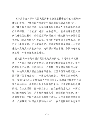 研讨发言：建设强大国内市场 加快构建新发展格局