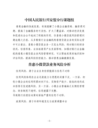 普惠小微贷款风险防控与可持续发展路径研究